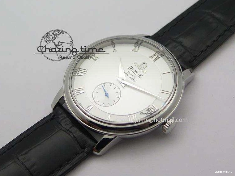 0404 Flexible De Ville MK 1:1 Best Edition SS White Dial On Black Leather Asian Seagull T1701 (Sec@6) 8244